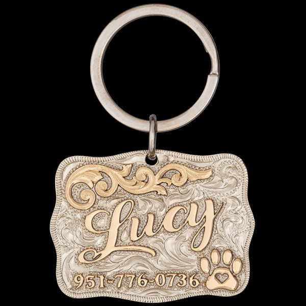 Lucy, German silver Base with Jewelers Bronze Letters Scrollwork and Paw